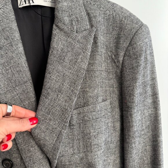 Zara double-breasted fully lined plaid wool blazer - Picture 2 of 3